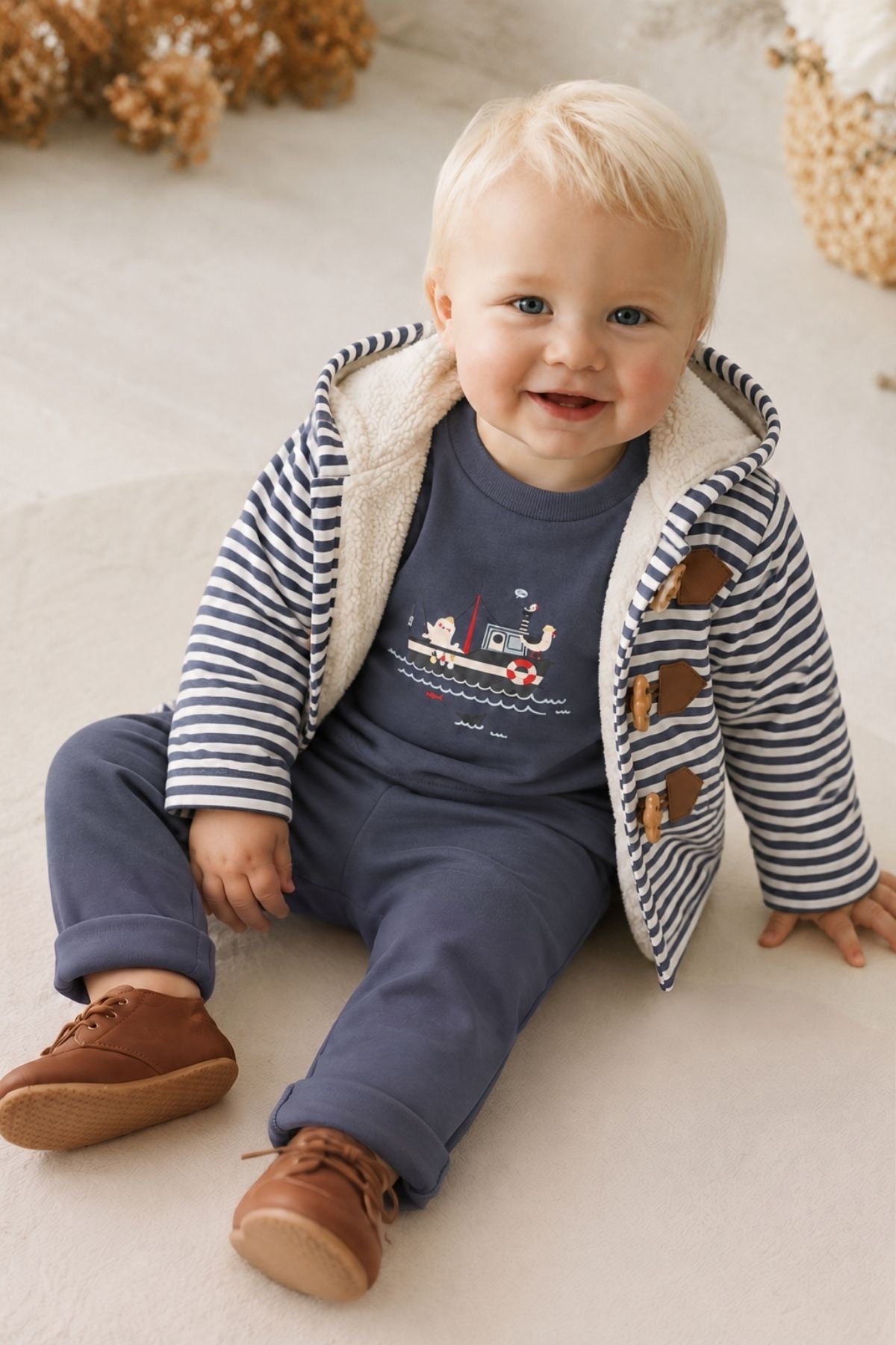 BABY BOY COAT T-SHIRT PANTS SET