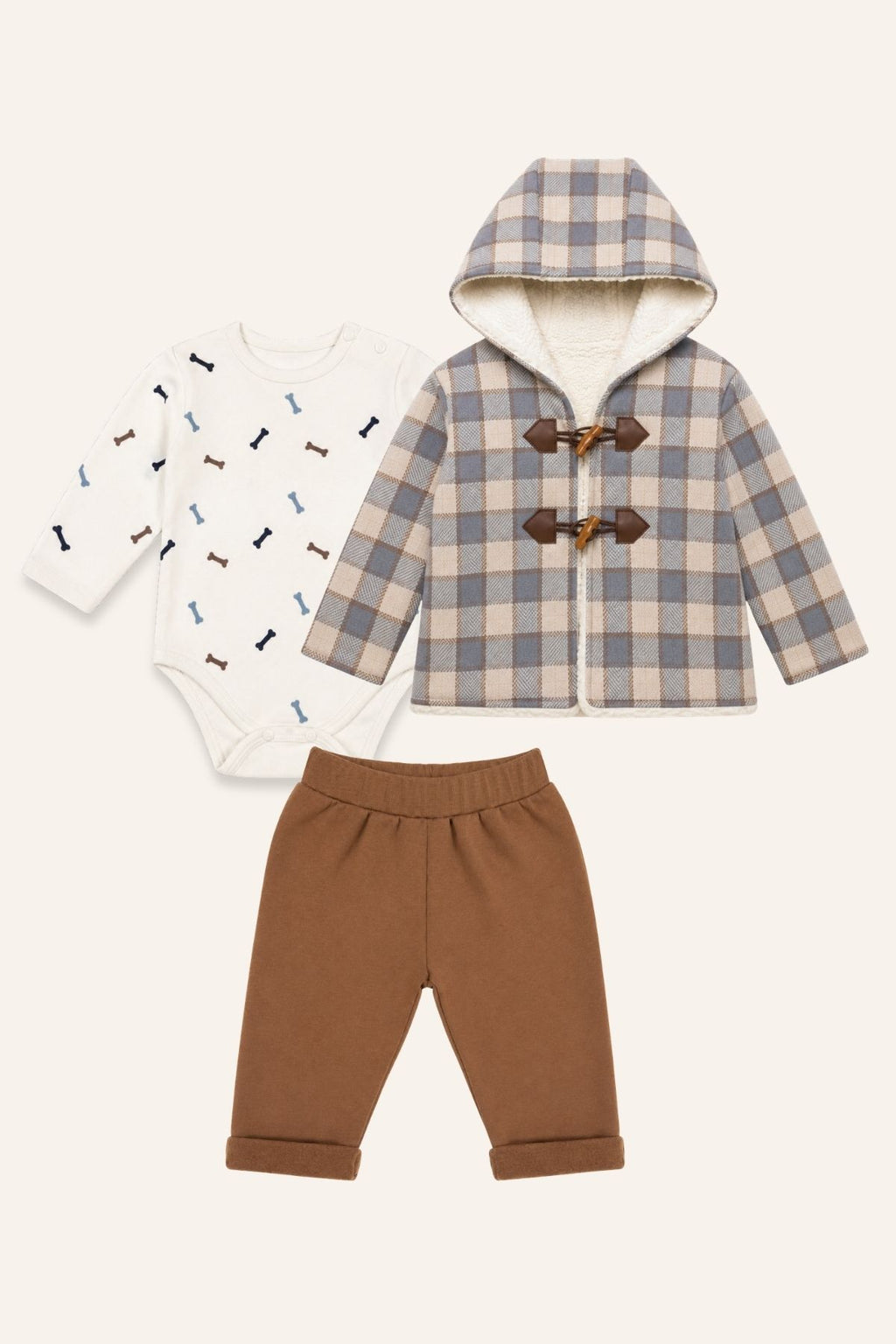 BABY BOY PLUSH COAT BADI PANTS 3-PIECE SET